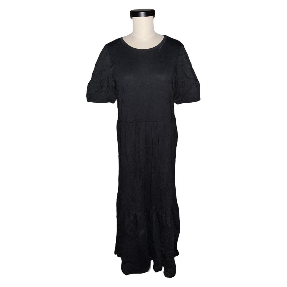 J. Crew Black Eyelet Sleeve Knit Midi Dress